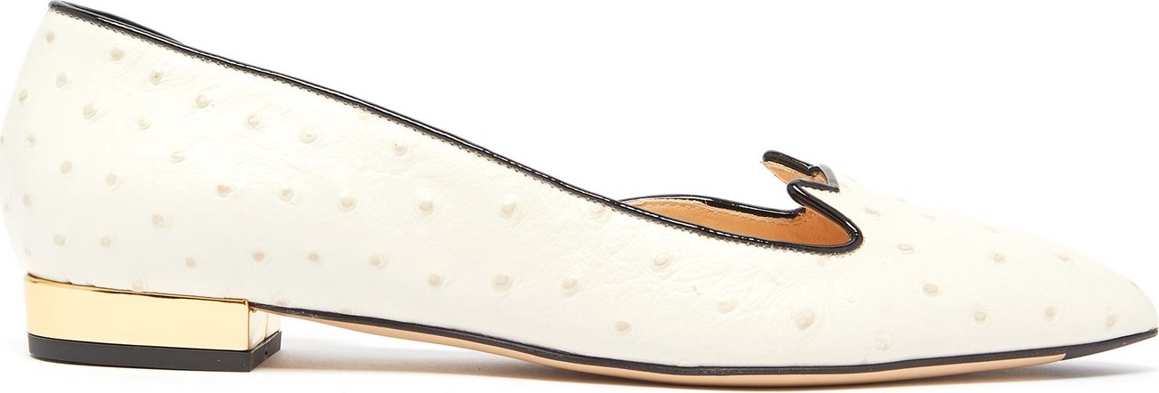Charlotte Olympia Kitty ostrich-leather flats