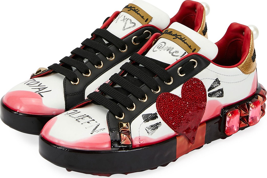Dolce & Gabbana Portofino Heart Melt Jeweled Sneakers