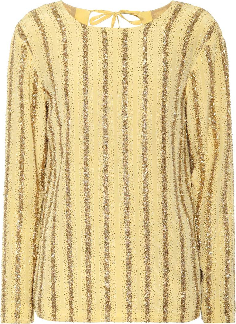 Dries Van Noten Beaded stripe silk top