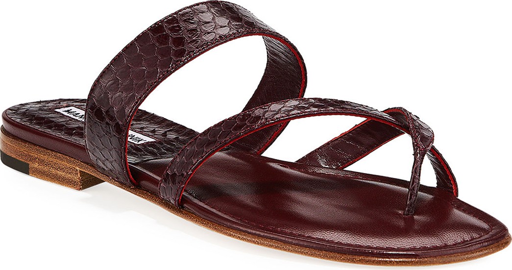 Manolo Blahnik Susa Strappy Snakeskin Slide Sandals