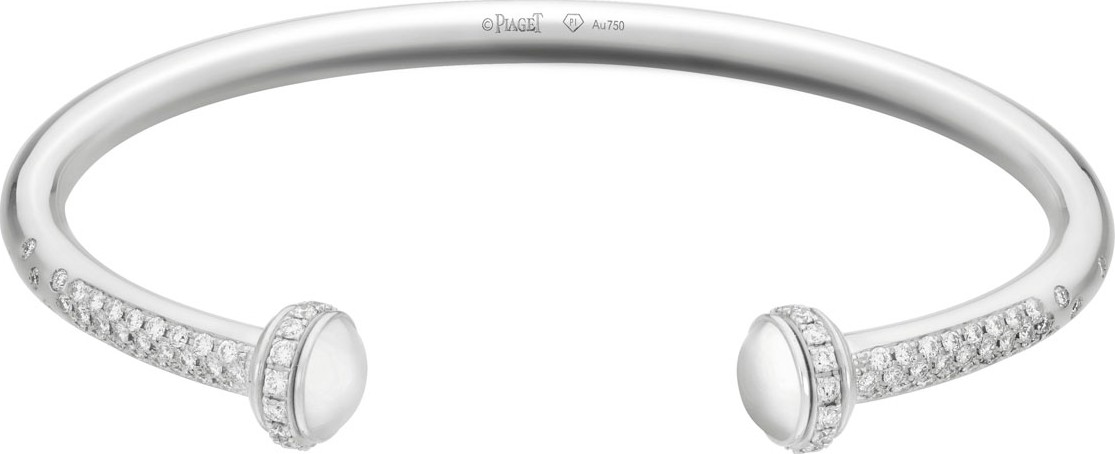 Piaget Possession 18K White Gold Open Medium-Model Bangle with Diamonds, Size M