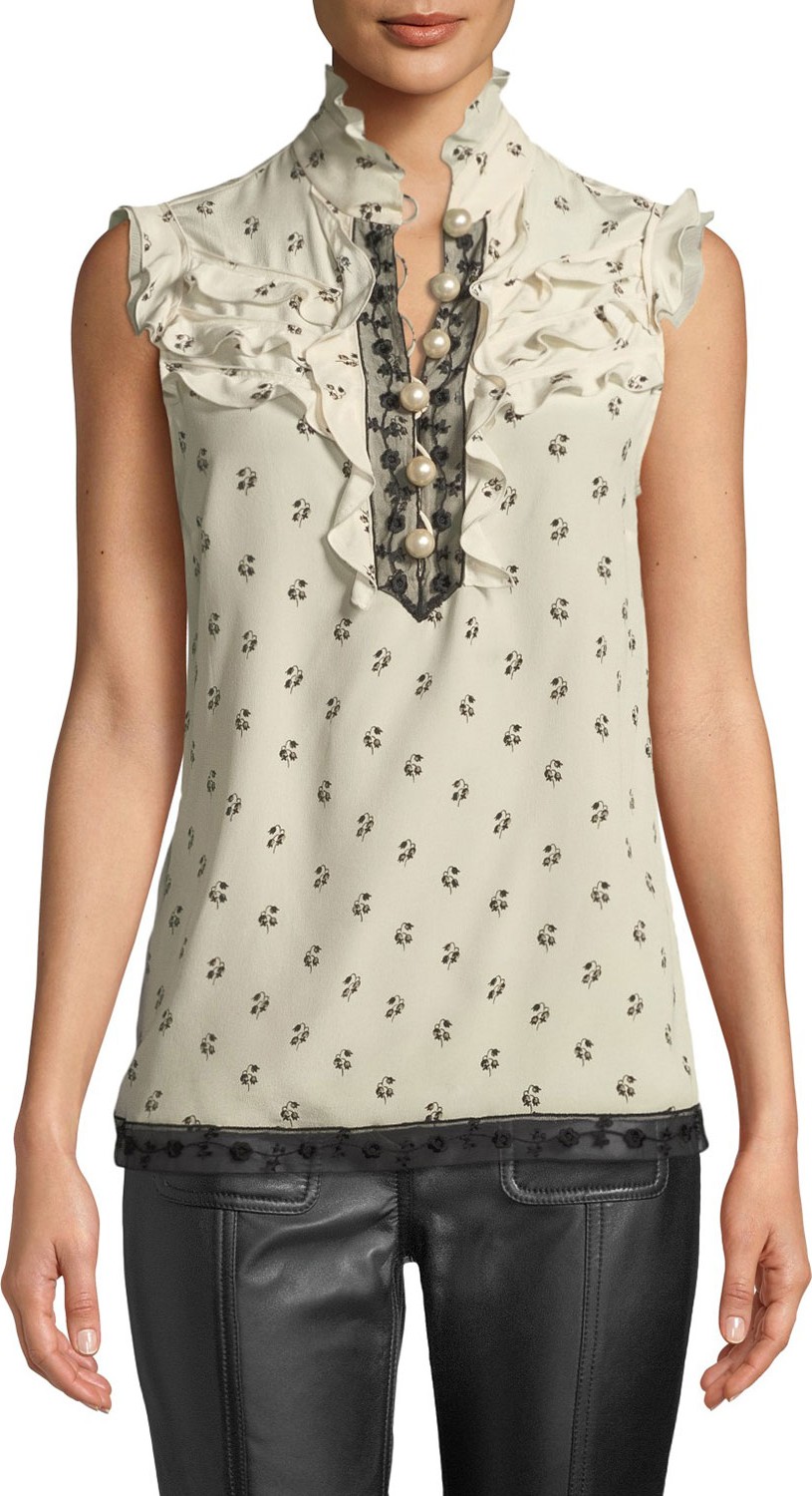 COACH Lily-Print Victorian Silk Ruffle Top
