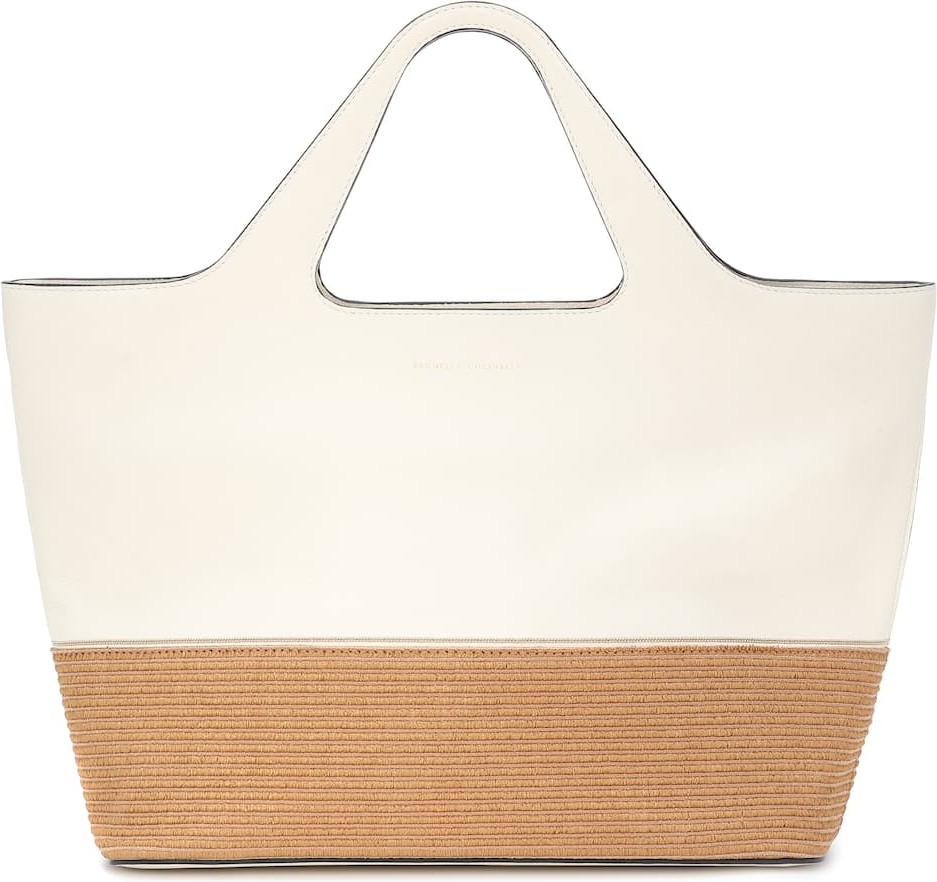 Brunello Cucinelli Large leather and raffia tote