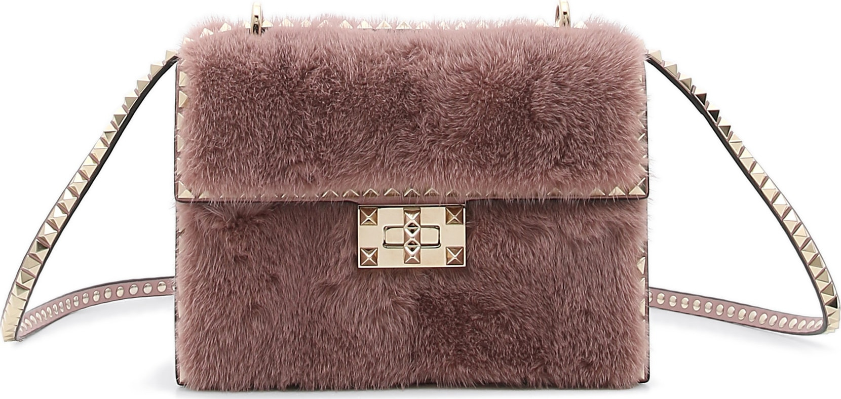 Valentino Small Rockstud Genuine Mink Fur Shoulder Bag