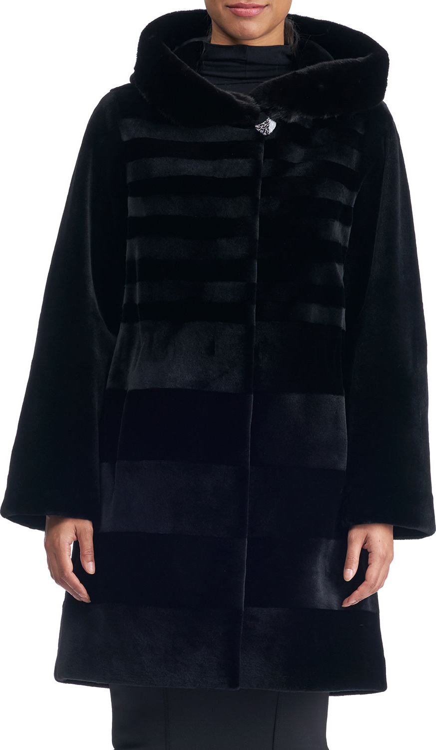 Gorski Sheared Horizontal Mink Hooded Stroller Coat Gorski Sheared Horizontal Mink Hooded Stroller Coat