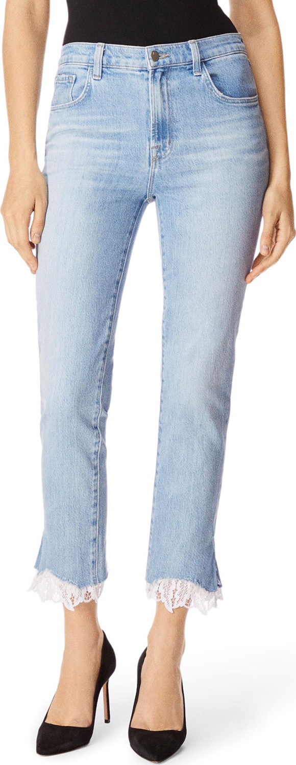 J BRAND Ruby High-Rise Cropped Cigarette Jeans w/ Lace Hem