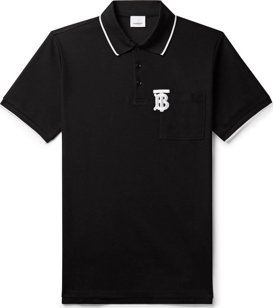 Burberry London England Logo-Embroidered Contrast-Tipped Cotton-Piqué Polo Shirt