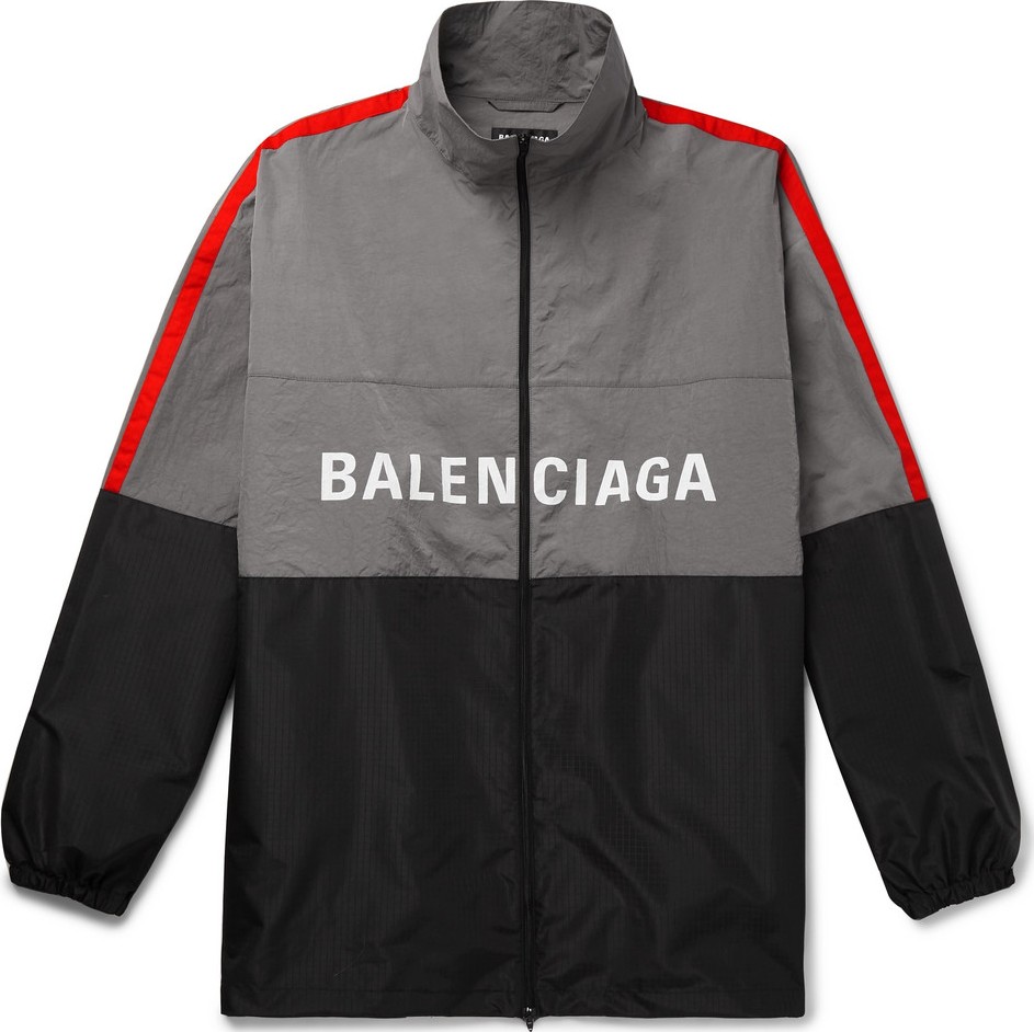 Balenciaga Oversized Striped Logo-Print Ripstop and Shell Jacket