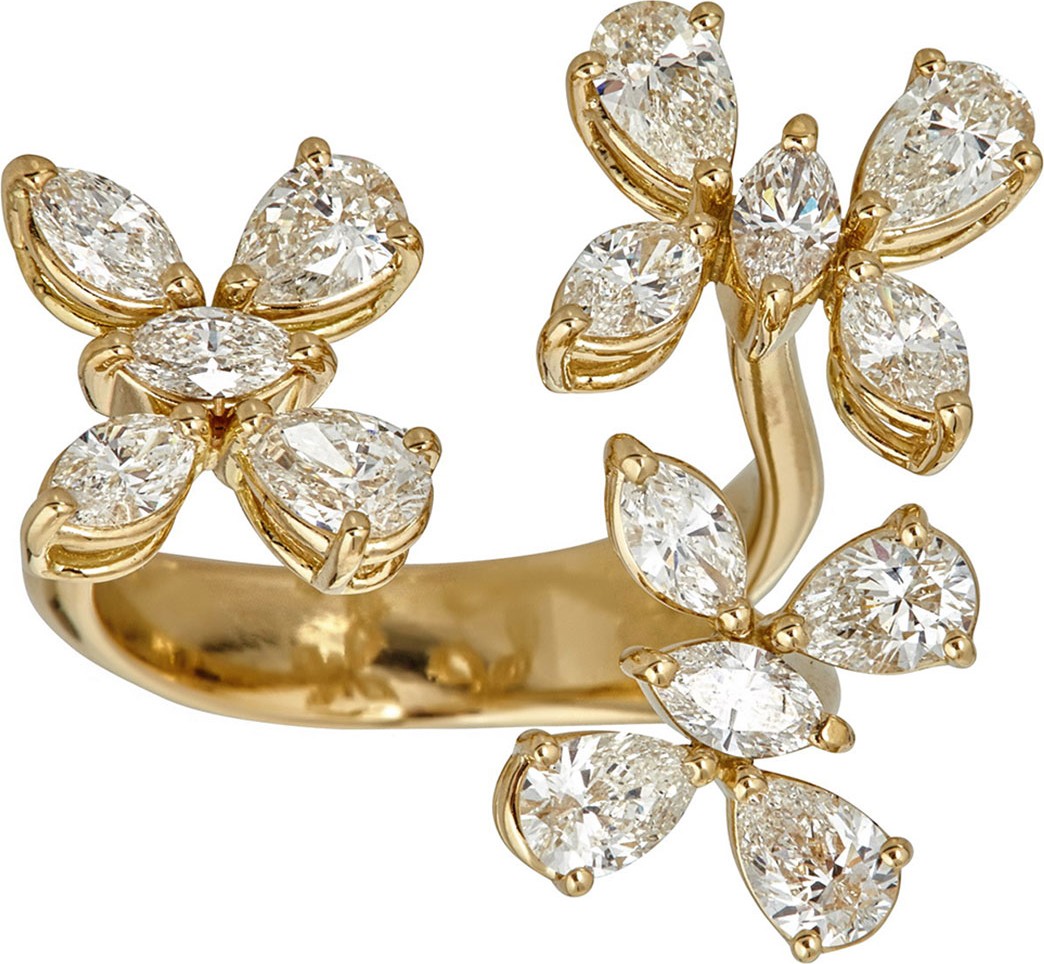 ZYDO Luminal 18k Gold 3-Flowers Diamond Ring