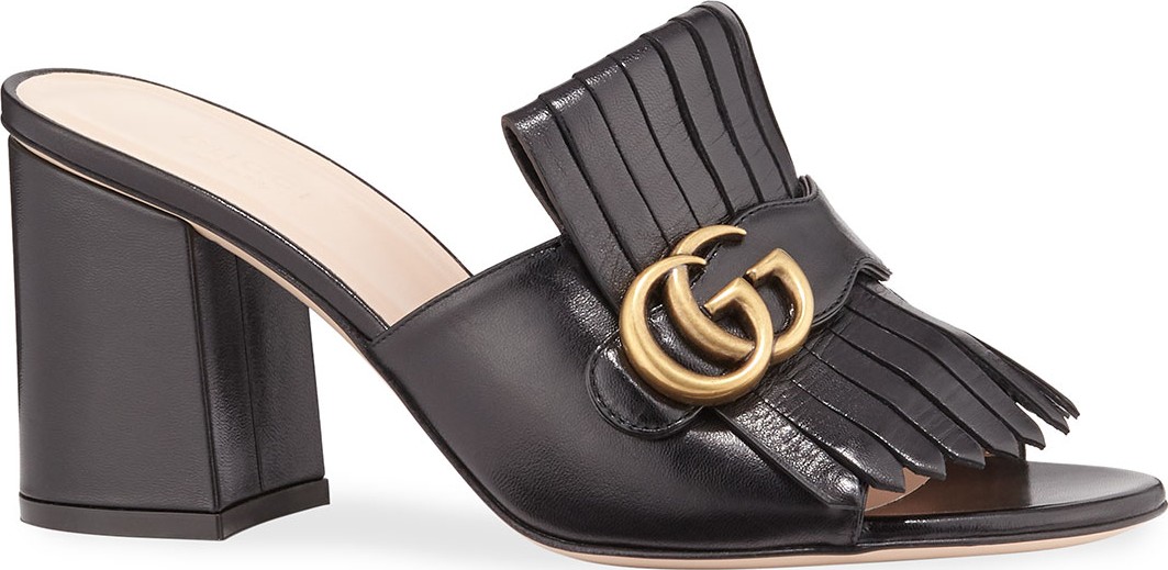 Gucci Marmont Block-Heel Kiltie Sandals