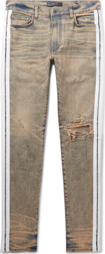 Amiri Track Stack Skinny-Fit Striped Distressed Stretch-Denim Jeans