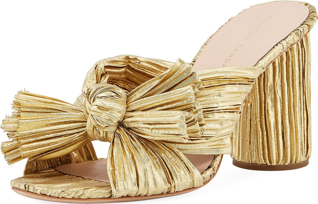Loeffler Randall Penny Pleated Metallic Slide Sandals