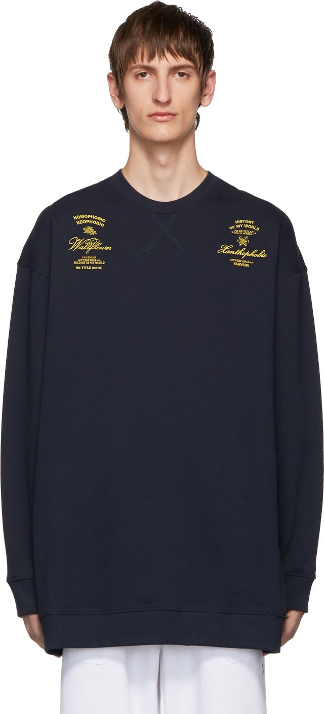 Raf Simons Navy Oversized Crewneck Sweater