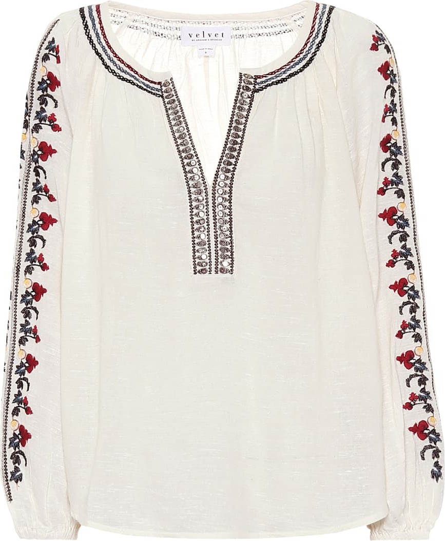 Velvet By Graham & Spencer Hunter embroidered blouse