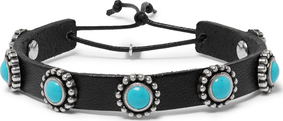 Saint Laurent Leather, Turquoise and Silver Bracelet