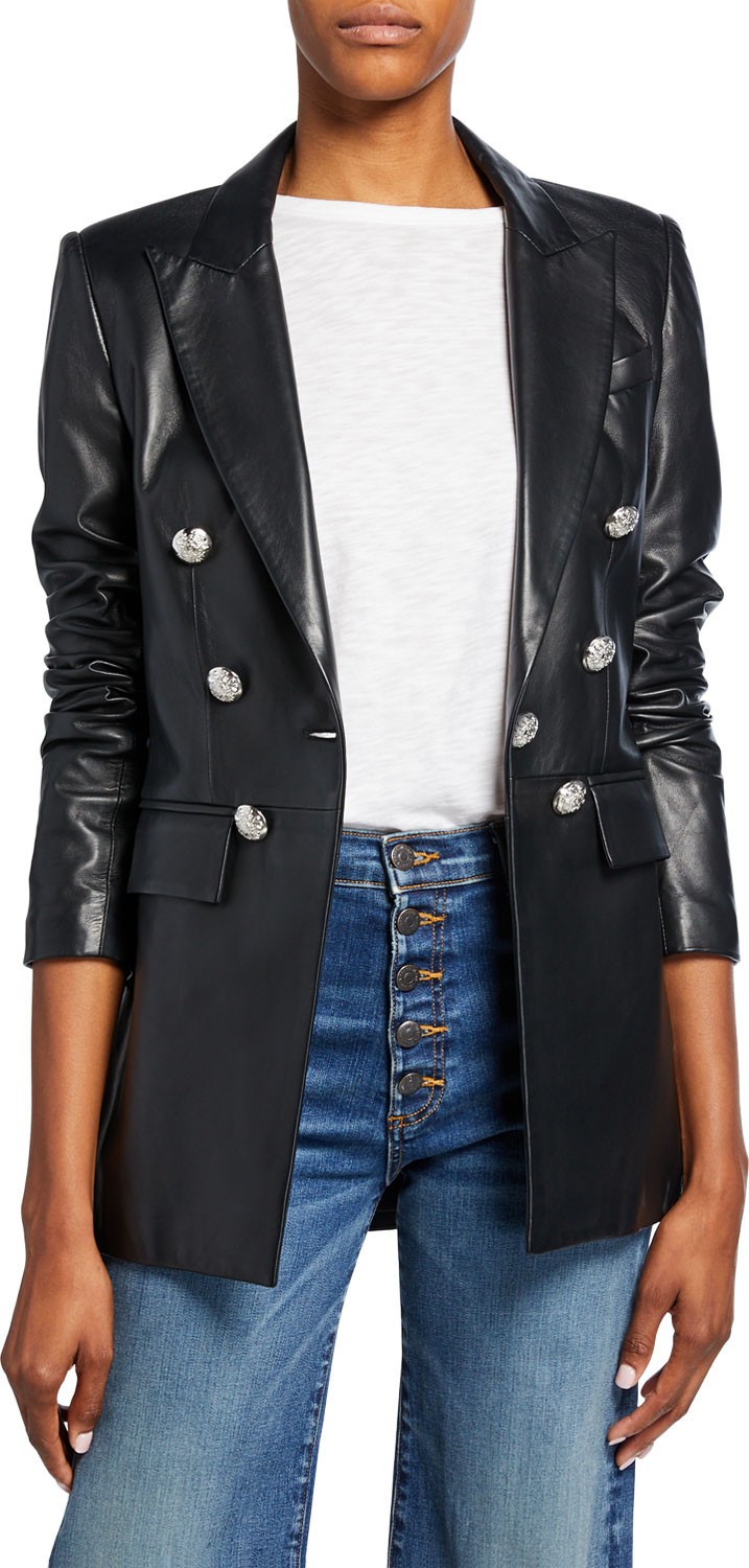 Veronica Beard Cooke Single-Button Metallic Leather Blazer