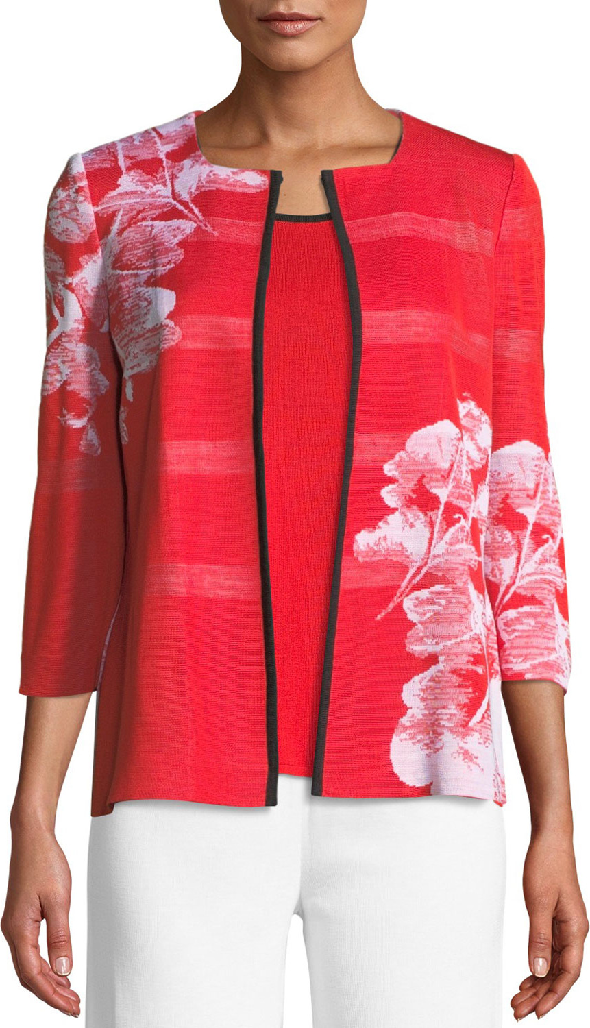 Misook Placed Floral 3/4-Sleeve Jacket