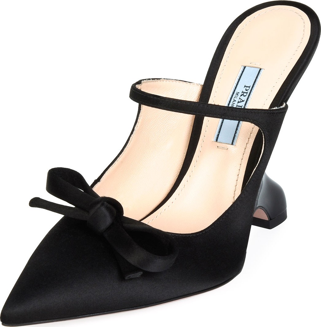 Prada Satin Bowed Sculptural Wedge Mules