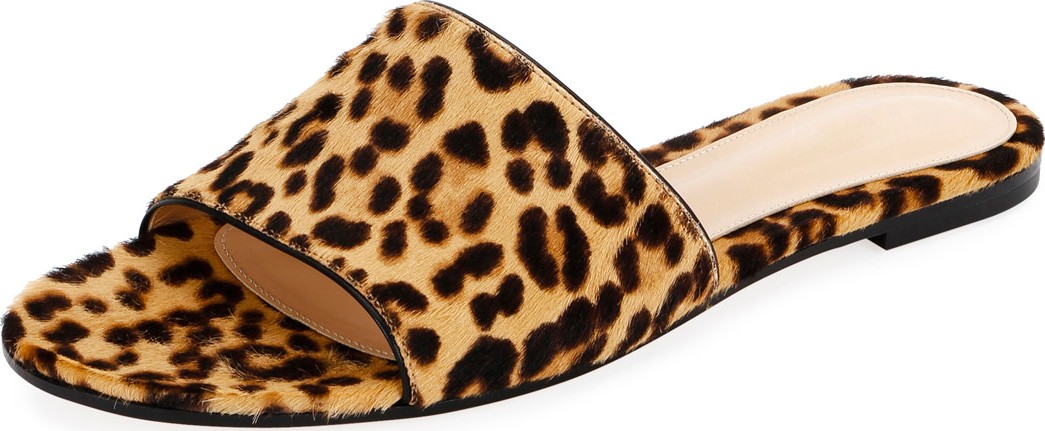 Gianvito Rossi Leopard-Print Calf Hair Slide Sandals