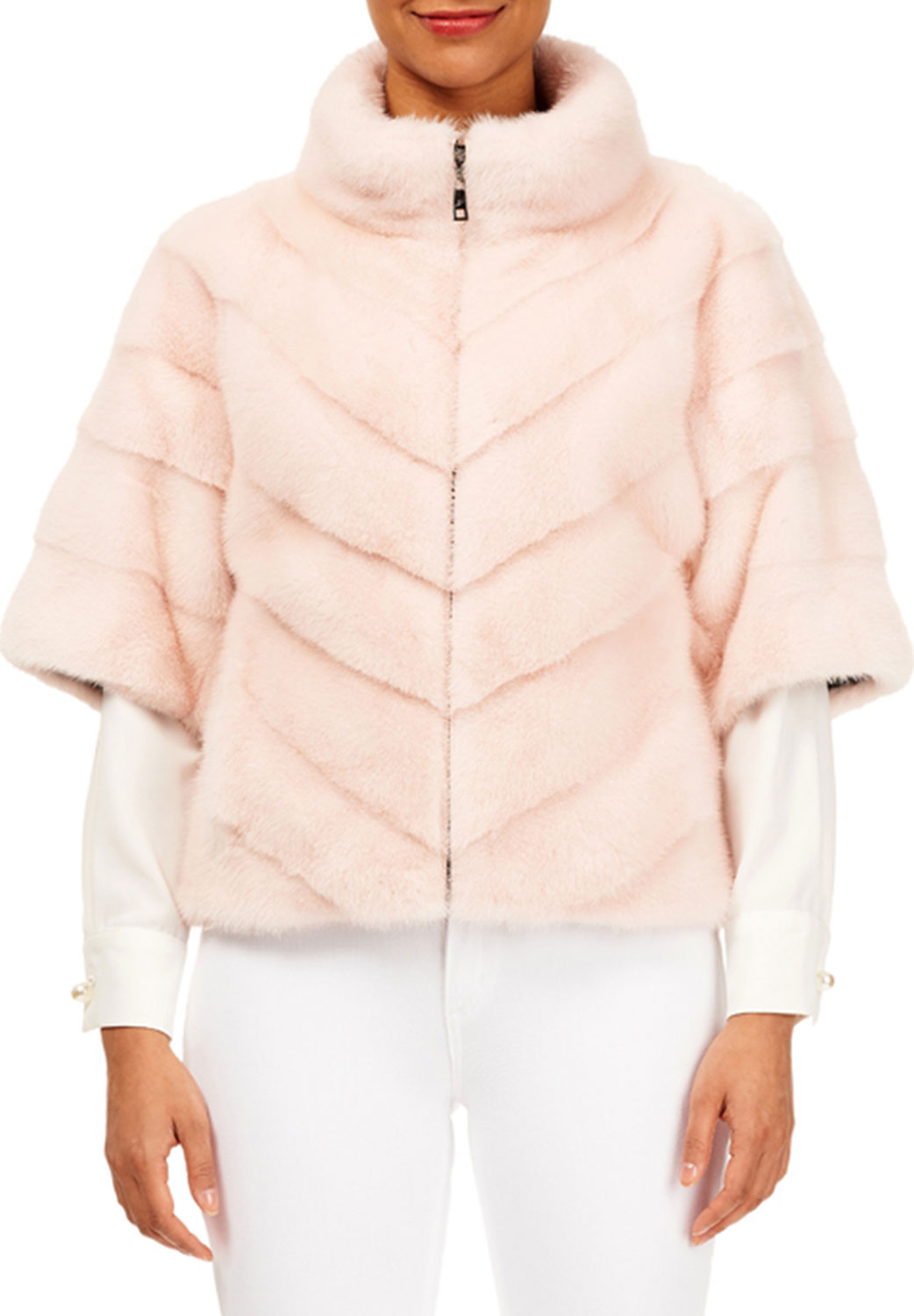 Gorski Chevron Mink-Fur Short-Sleeve Jacket