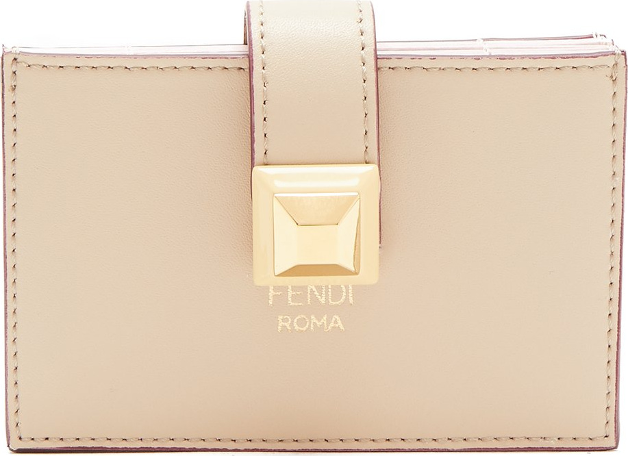 Fendi Stud-embellished expandable leather cardholder