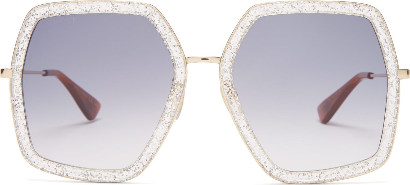 Gucci Oversized geometric glitter-acetate sunglasses