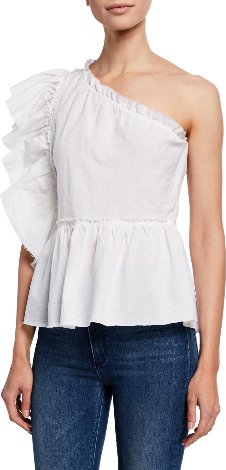 IRO Plum One-Shoulder Ruffle Top