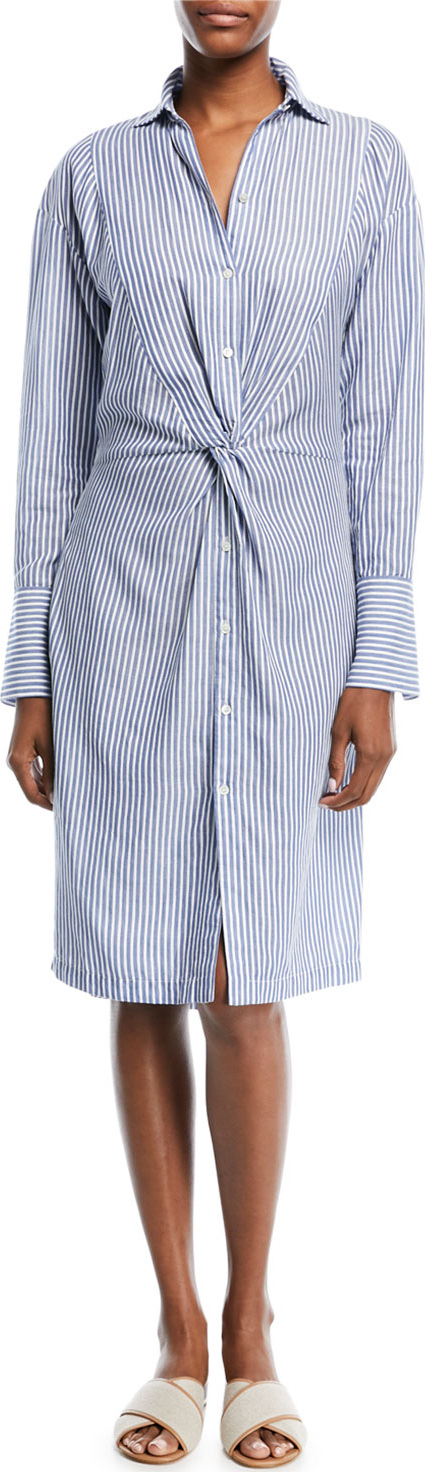 Vince Stripe Shirt Dress w/ Twist Front