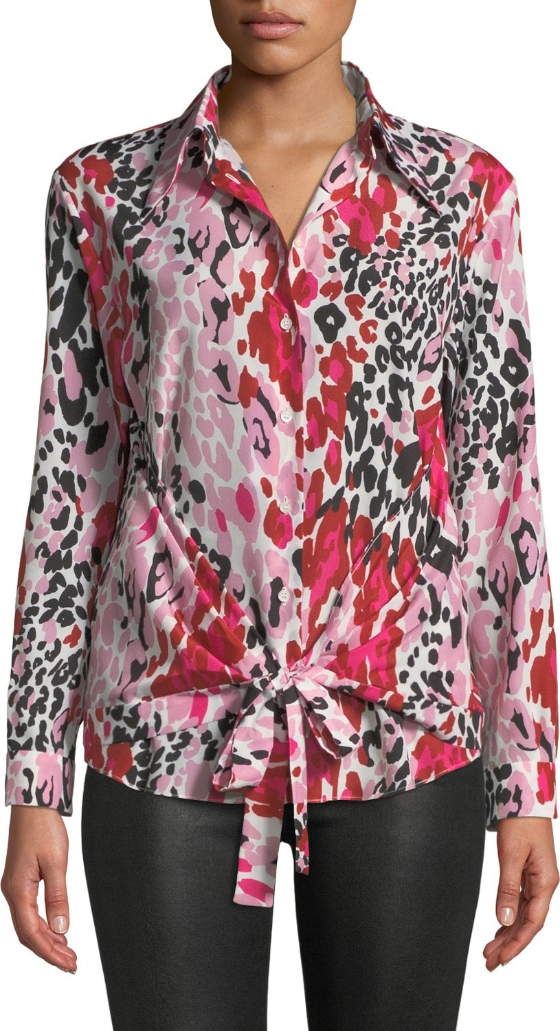 M Missoni Long-Sleeve Animal-Print Wrap Blouse