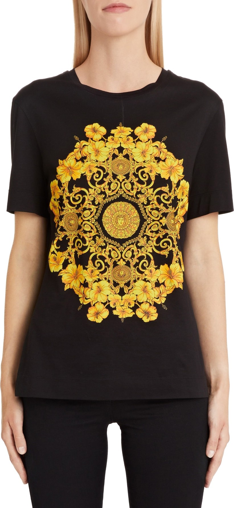 Versace First Line Hibiscus Print Medusa Logo Graphic Tee