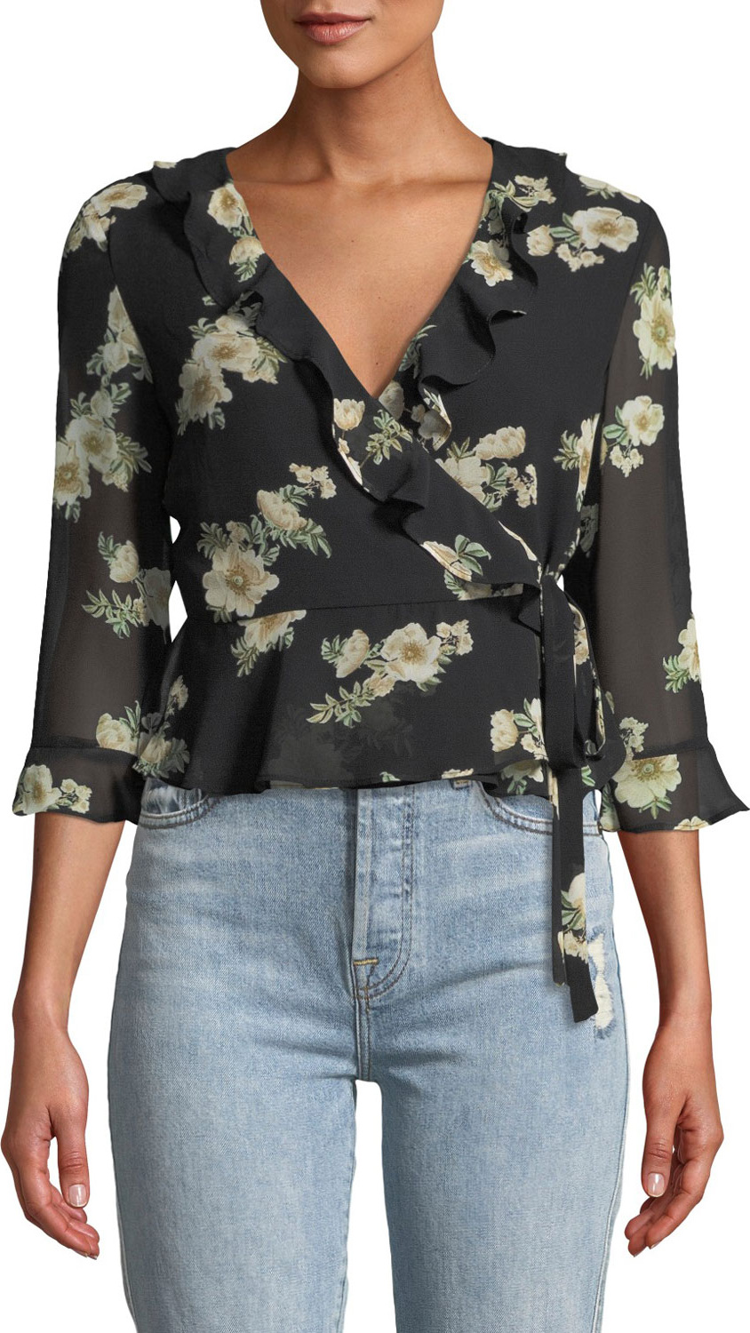 Bardot Catalina Floral-Print Ruffle Wrap Top