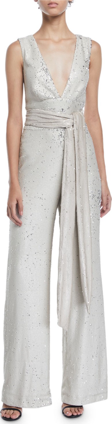 MESTIZA NEW YORK Chrissy Sequin V-Neck Jumpsuit