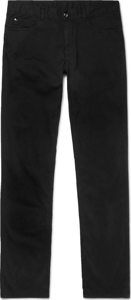Canali Black Stretch-Cotton Twill Trousers