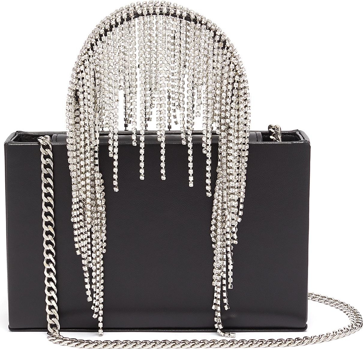 KARA Midi crystal fringe leather tote bag