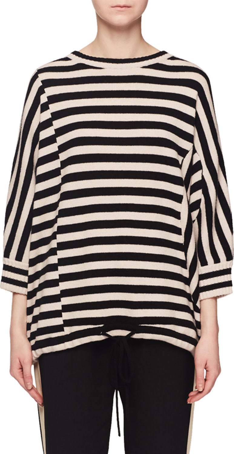 Dries Van Noten Crewneck Dolman-Sleeve Striped-Print Sweater