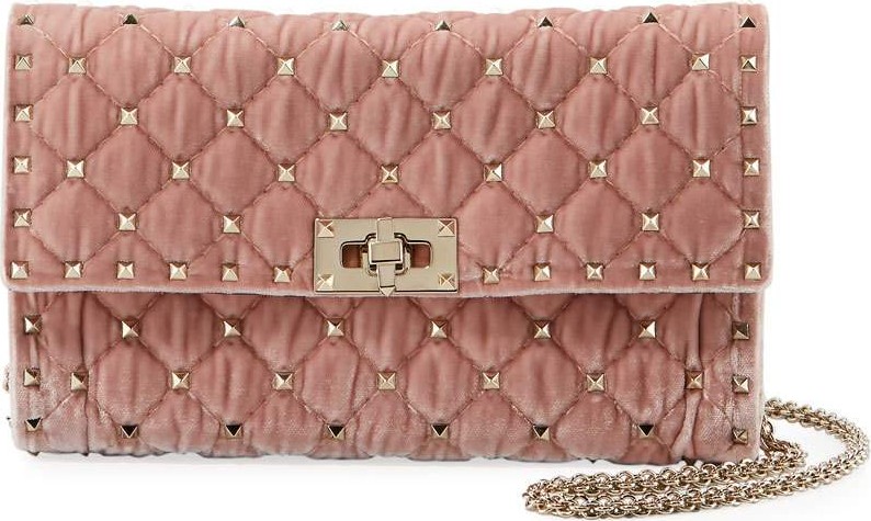 Valentino Rockstud Spike Quilted Velvet Wallet on Chain