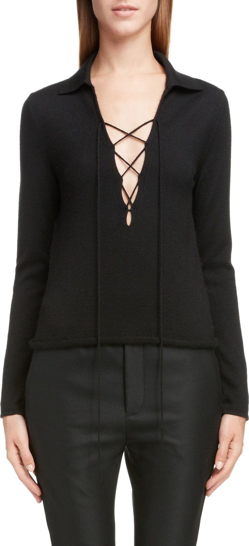 Saint Laurent Lace-Up Cashmere & Silk Sweater