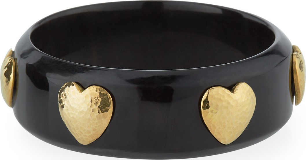 Ashley Pittman Milele Heart Bangle in Dark Horn