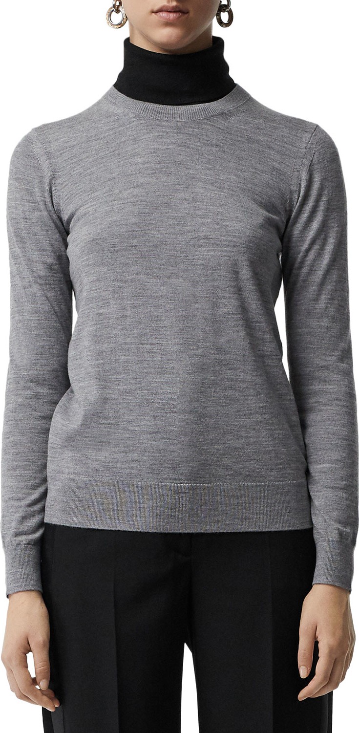 Burberry London England Bempton Crewneck Long-Sleeve Merino Wool Sweater