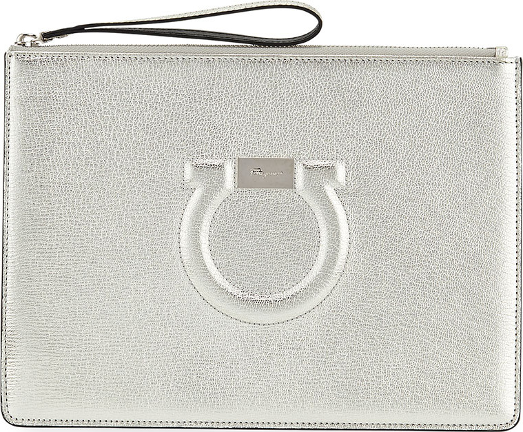 Salvatore Ferragamo Gancio City Metallic Leather Wristlet Pouch Bag Salvatore Ferragamo Gancio City Metallic Leather Wristlet Pouch Bag