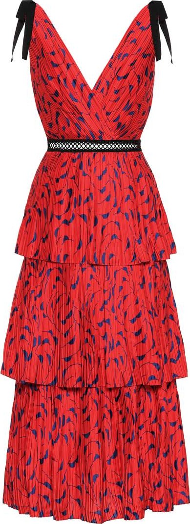 Self Portrait Printed satin midi dress