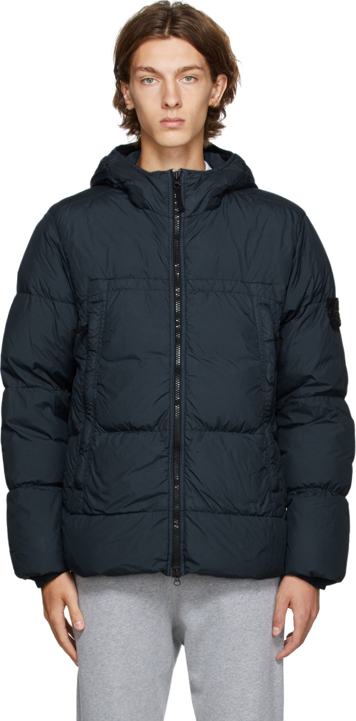 Stone Island - Navy Down Garment-Dyed Jacket