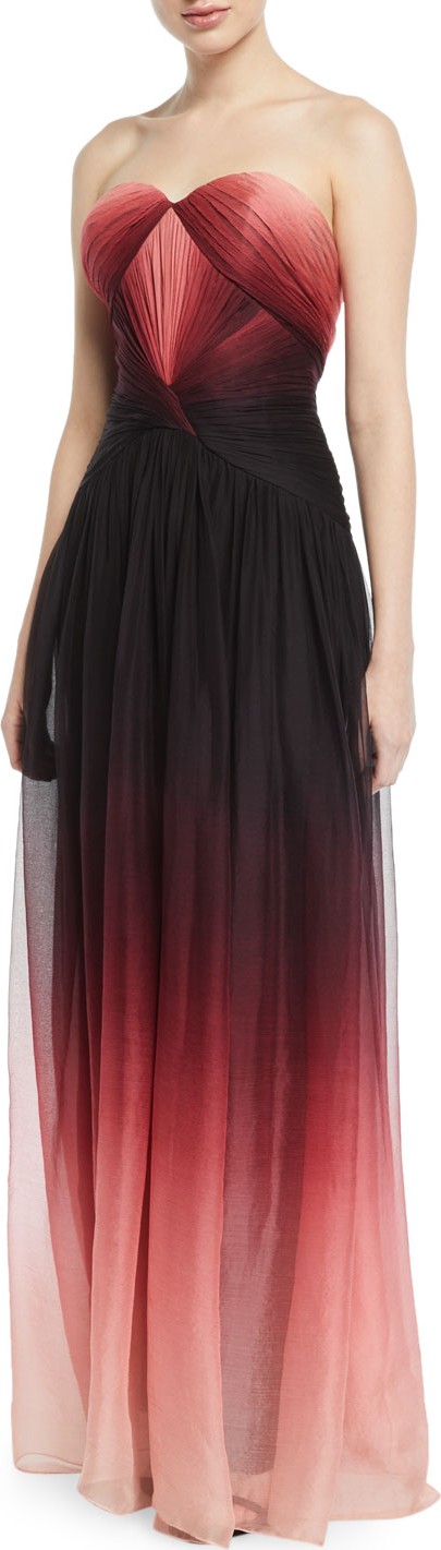 Pamella Roland Strapless Sweetheart Ombre Chiffon Gown