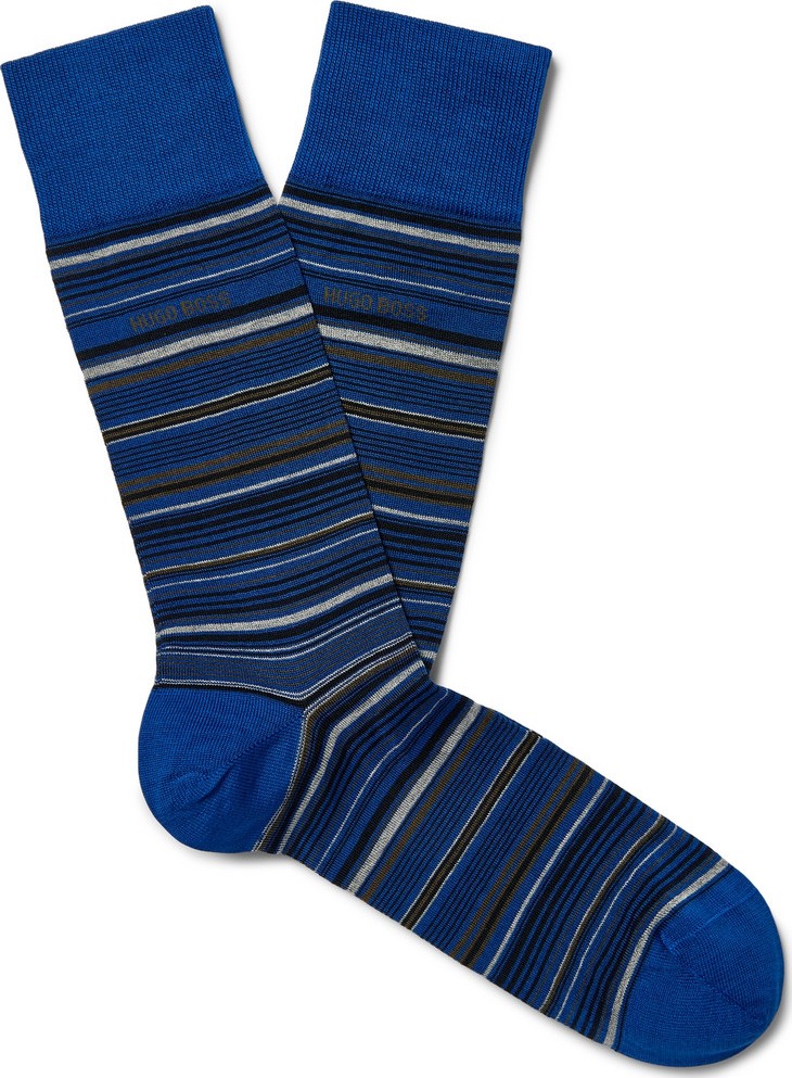 HUGO BOSS Striped Mercerised Stretch Cotton-Blend Socks