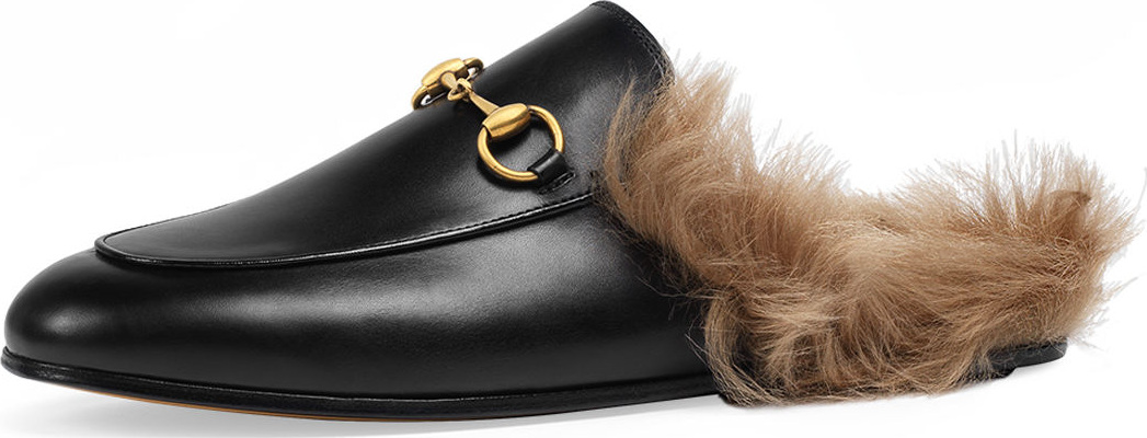 Gucci Princetown Fur-Lined Leather Mule, Black