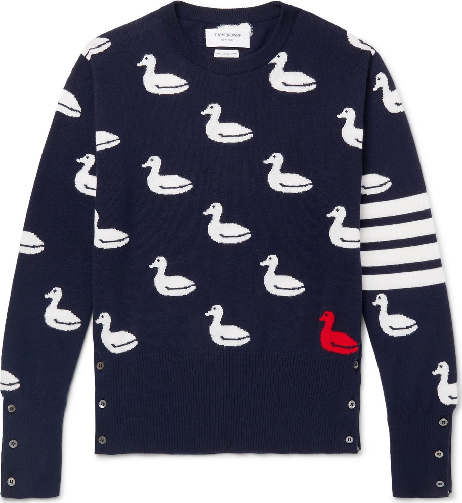 Thom Browne Slim-Fit Intarsia Cashmere and Cotton-Blend Sweater