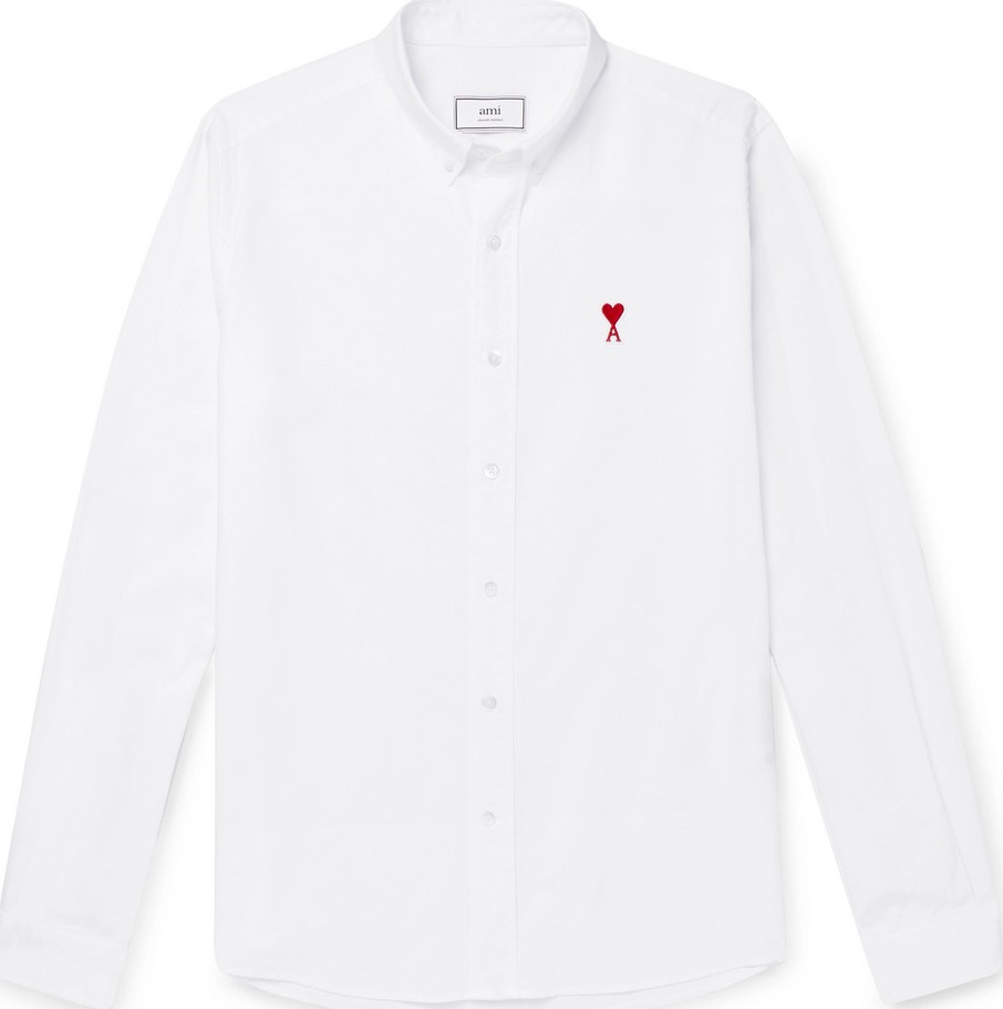 AMI Slim-Fit Logo-Appliquéd Button-Down Collar Cotton Oxford Shirt