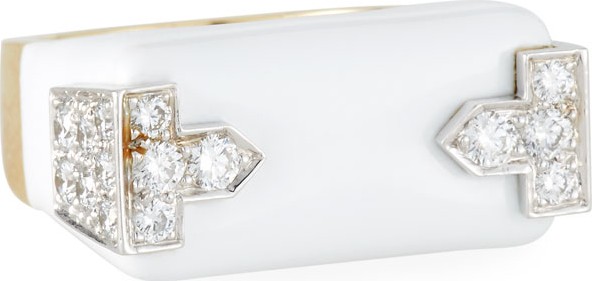 David Webb 18k White Enamel & Diamond Hero Ring, Size 6.5