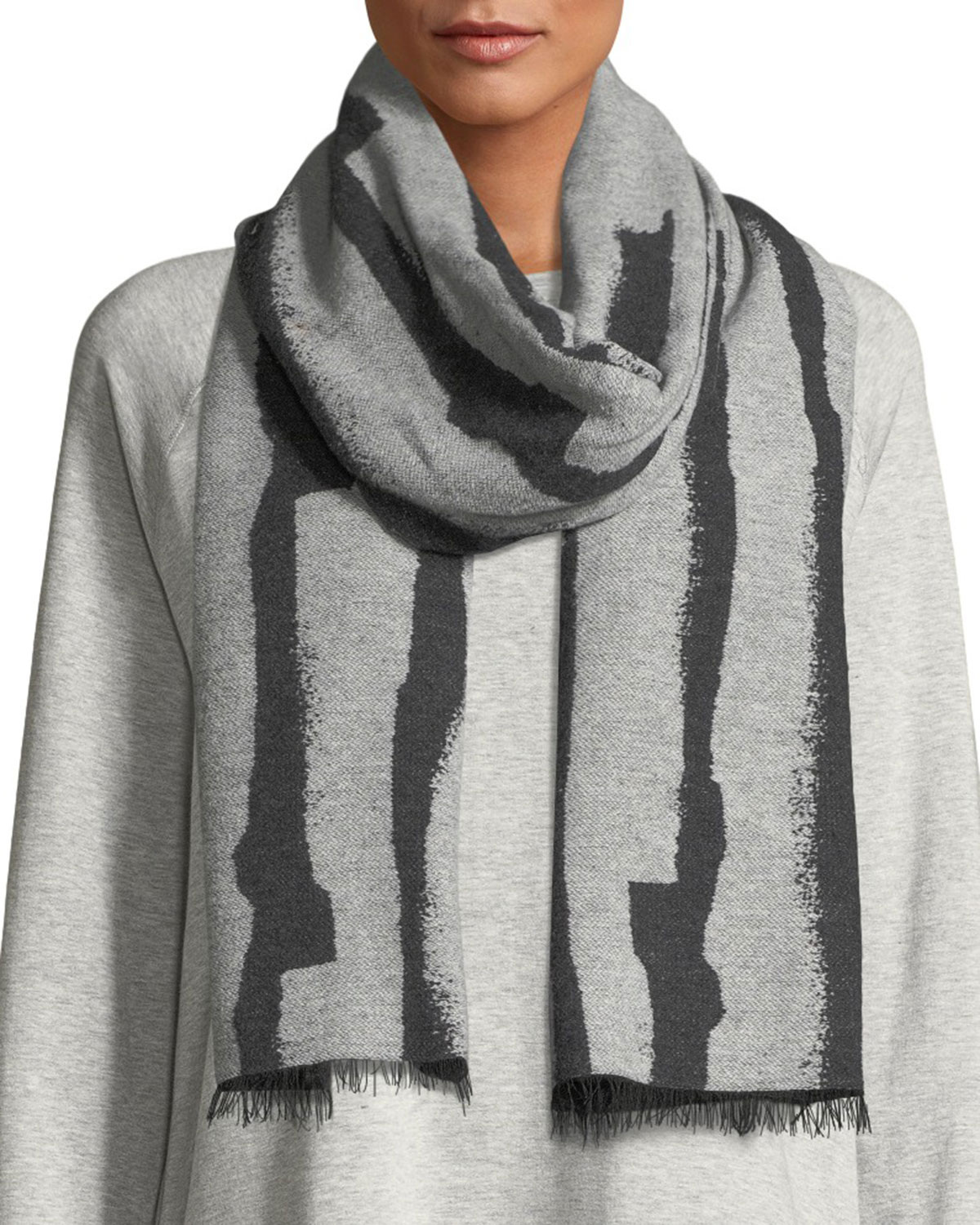 Eileen Fisher Recycled Cotton-Blend Jacquard Streaks Scarf