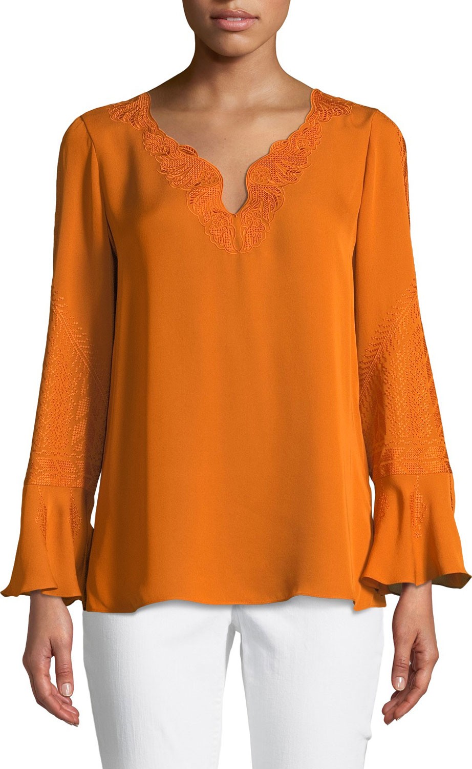 KOBI HALPERIN Weslyn Embroidered-Trim Silk Blouse